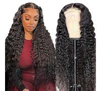 AiPliantfis Deep Wave Human Hair Wig 13X4 Lace Pelucas Cabello Peluca Mujer Glueless Wig Wear and Go Pre Plucked 150% Density Unprocessed Remy Hair for Women Natural Black 14 Inch