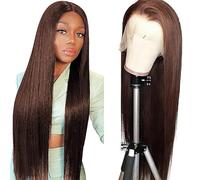 AiPliantfis Glueless Wig Wear and Go Peluca Cabello Humano Straight Human Hair Wig 13X6 Lace #4 Chocolate Brown Pre Plucked 150% Density Real Unprocessed Remy Hair 32 Inch