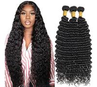 AiPliantfis Human Hair Bundles Extensiones Pelo Natural Cortina Deep Wave Extensiones Cortina Pelo Humano Brasileño Extensiones Pelo Natural for Sew 28 30 32 Inch