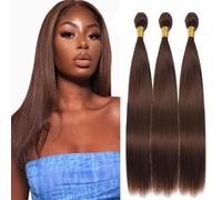 AiPliantfis Human Hair Bundles Straight Extensiones De Cabello Marrón Extensiones de pelo Humano #4 Chocolate Brown Double Weft Grade 8A Unprocessed Virgin Brazilian Remy Hair 30 32 34 Inches