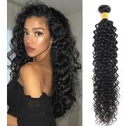 AiPliantfis Human Hair Bundles Water Wave Extensiones De Cabello Negro Extensiones de pelo Humano Natural Black Double Weft 1 Bundle Unprocessed Virgin Remy Hair for Women 32 Inches