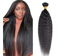 AiPliantfis Human Hair Bundles Yaki Wave Extensiones De Cabello Negro Extensiones de pelo Humano Natural Black Double Weft 1 Bundle Unprocessed Virgin Remy Hair for Women 28 Inches