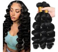 AiPliantfis Loose Wave Bundles Human Hair Cabello Human Human Hair Extensions de Pelo Humano Natural Black Double Weft 3 Bundles for Women 16 18 20 Pulgada