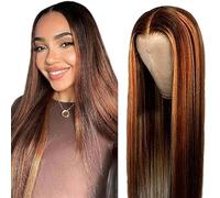 AiPliantfis Peluca Humana Lace Front 4x4 P430 - Cabello Recto con Mechas, Pre-Desplumada con Pelo de Bebé, Top Swiss Lace, Sin Pegamento, 28 Pulgadas