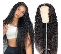 AiPliantfis Pelucas Cabello Humano Glueless Wig Human Hair Wig Deep Wave Natural Hairline Natural Black 4x4 Lace Unprocessed Virgin Remy Hair for Women Minimal Smell 34 Inch