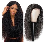 AiPliantfis Pelucas Cabello Peluca Mujer Human Hair Wig Curly Wave Glueless Wig Pelucas de Cabello Humano Natural Black 4x1 Lace Natural Hairline with Baby Hair Minimal Smell 32 Inch