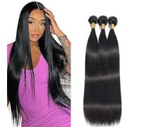 AiPliantfis Straight Bundles Human Hair Cabello Human Human Hair Extensions de Pelo Humano Natural Black 50g/PC 150G Double Weft for Women 3 Bundles 24 26 28 Pulgada