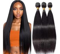 AiPliantfis Straight Bundles Human Hair Cabello Human Human Hair Extensions de Pelo Humano Natural Black Double Weft 3 Bündel Unprocessed Virgin Remy Hair for Women 24 26 28 Pulgada