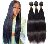 AiPliantfis Straight Bundles Human Hair Cabello Humano Human Hair Extensions Pelo Humano Natural Black Double Weft Unprocessed Virgin Remy for Women 3 Bundles 14 16 18 Pulgada