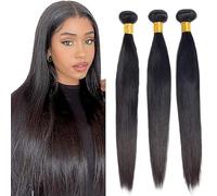 AiPliantfis Straight Bundles Human Hair Cabello Humano Human Hair Extensions Pelo Humano Natural Black Double Weft Unprocessed Virgin Remy for Women 3 Bundles 28 30 32 Pulgada