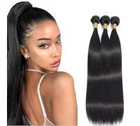 AiPliantfis Straight Bundles Human Hair Extensiones De Cabello Human Hair Extensiones de Pelo Humano Natural Black 50g/PC 150G Double Weft Unprocessed Virgin Hair for Women 3 Bündel 26 28 30 Inches