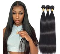 AiPliantfis Straight Bundles Human Hair Extensiones De Cabello Human Hair Extensiones de Pelo Humano Natural Black 50g/PC 150G Double Weft Unprocessed Virgin Hair for Women 3 Bündel 28 30 32 Inches