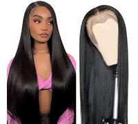 AiPliantfis Straight Human Hair Wig 13X4 Lace Pelucas Cabello Peluca Mujer Glueless Wig Wear and Go Pre Plucked 150% Density Unprocessed Remy Hair for Women Natural Black 30 Inch