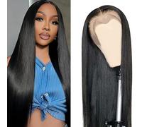 AiPliantfis Straight Human Hair Wig 13X4 Lace Pelucas Cabello Peluca Mujer Glueless Wig Wear and Go Pre Plucked 150% Density Unprocessed Remy Hair for Women Natural Black 28 Inch