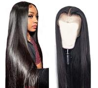 AiPliantfis Straight Human Hair Wig 13X4 Lace Pelucas Cabello Peluca Mujer Glueless Wig Wear and Go Pre Plucked 150% Density Unprocessed Remy Hair for Women Natural Black 34 Inch