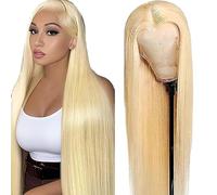 AiPliantfis Straight Human Hair Wig Blonde Parrucca Capelli Veri Umani 4X4 Lace Glueless Wig Wear and Go #613 Blonde Pre Plucked 150% Density Unprocessed Brazilian Remy Hair 24 Inch