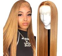 AiPliantfis Straight Human Hair Wig Blonde Peluca Cabello Humano 13X6 Lace Glueless Wig Wear and Go #27 Light Blonde Pre Plucked 150% Density Real Unprocessed Remy Hair 34 Inch