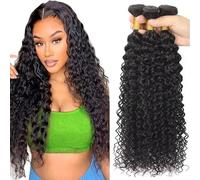 AiPliantfis Water Wave Bundles Human Hair Cabello Human Human Hair Extensions de Pelo Humano Natural Black 50g/PC 150G Double Weft for Women 3 Bundles 18 20 22 Pulgada