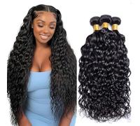 AiPliantfis Water Wave Bundles Human Hair Cabello Human Human Hair Extensions de Pelo Humano Natural Black Double Weft 3 Bündel Unprocessed Virgin Remy Hair for Women 12 14 16 Pulgada