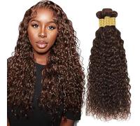 AiPliantfis Water Wave Bundles Human Hair Extensiones De Cabello Human Hair Extensions de Pelo Humano #4 Brown 50g/PC 150G Double Weft Unprocessed Virgin for Women 3 Bündel 18 20 22 Inch