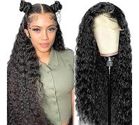 AiPliantfis Water Wave Human Hair Wig 13X4 Lace Pelucas Cabello Peluca Mujer Glueless Wig Wear and Go Pre Plucked 150% Density Unprocessed Remy Hair for Women Natural Black 12 Inch