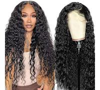 AiPliantfis Water Wave Human Hair Wig 13X4 Lace Pelucas Cabello Peluca Mujer Glueless Wig Wear and Go Pre Plucked 150% Density Unprocessed Remy Hair for Women Natural Black 20 Inch