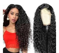AiPliantfis Water Wave Human Hair Wig 13X4 Lace Pelucas Cabello Peluca Mujer Glueless Wig Wear and Go Pre Plucked 150% Density Unprocessed Remy Hair for Women Natural Black 22 Inch