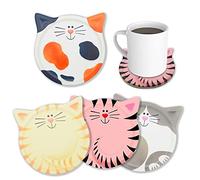 AIPNUN Divertidos Posavasos absorbentes para Bebidas, Posavasos de cerámica con Forma de Gato, Juego de 4, Ideas Amantes de los Gatos, decoración de Mesa de Comedor de Bar,