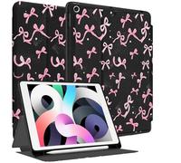 Aippdo Funda compatible con iPad de 7ª/8ª/9ª generación de 10.2 pulgadas 2021/2020/2020, funda negra con lazos estéticos (encendido y apagado automático) con soporte para lápices para mujeres y niñas