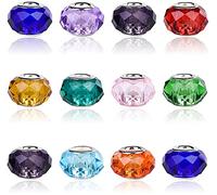 AIPRIDY 100 cuentas de cristal de Murano de 14 x 9 mm, con agujero grande, mezcla de colores con núcleo de latón plateado, dije europeo para hacer joyas (molienda mecánica)