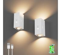 Aipsun 2 piezas LED recargable luz de pared con detector de movimiento blanco, 6000mAh, lámpara de pared inalámbrica con 3 modos, 6W 2700K para escaleras, pasillo, sala de estar, dormitorio, garaje