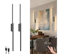 Aipsun Applique murale sans fil LED rechargeable avec télécommande, 10000mAh USB-C Rechargeable Applique murale noire 80CM, 6W Applique moderne chambre salon, trois températures de couleur (2 pièces)