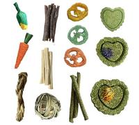 AIPWEYT Store 17 Piezas Juguetes para Conejos, Juguetes para Masticar Conejos, JJuguetes de Hamster, Natural Timoteo Heno Masticar Juguete, para Chinchillas, Hámsters, Cobayas