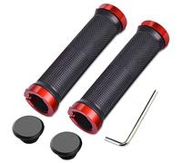 Aiqeer 1 Par Puños Bicicleta Montaña, Puños Manillar Goma Antideslizante Ergonomicos, Puños Manillar Bici Doble Bloqueo, Empuñadura BMX, Puños MTB, para Mango con Diámetro 22 mm (Rojo)