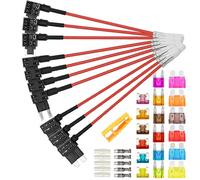 Aiqeer 10 Piezas 12V / 24V Add-a-Circuit Portafusibles Set, Coche Portafusible Adaptador con 16 AWG Cable, Gratis 18 Piezas Fusibles Cuchilla y Extractor Fusibles (Terminal a Tope)