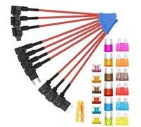 Aiqeer 10 Piezas 12V / 24V Add-a-Circuit Portafusibles Set, Coche Portafusible Adaptador con 16 AWG Cable, Gratis 18 Piezas Fusibles Cuchilla y Extractor Fusibles (Terminal de Engarce)