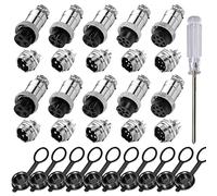 Aiqeer 10 Piezas GX16 Aviación Enchufe Conector Set, 16 mm Rosca Panel Metal Aviación Conector, 5A Macho Hembra Aviación Conector, con Goma Tapa (3/4 / 5/6 / 8 Pines)