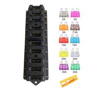 Aiqeer 10 Vías Portafusibles Coche Impermeable, 12V / 24V / 32V / 48V Universal Caja Fusibles Cuchilla Estándar, con 10 Piezas Fusibles Estándar (2A/3A/5A/7.5A/10A/15A/20A/25A/30A/35A)