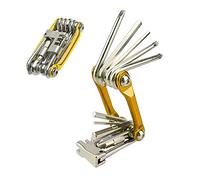 Aiqeer 11 en 1 Multifunción Bicicleta Reparación Herramientas, Kit Multiherramienta Bicicleta, Mini Herramientas de Reparación y Mantenimiento de Bicicletas Plegables Portátiles (Dorado)