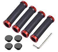 Aiqeer 2 Pares Puños Bicicleta Montaña, Puños Manillar Goma Antideslizante Ergonomicos, Puños Manillar Bici Doble Bloqueo, Empuñadura BMX, Puños MTB, para Mango con Diámetro 22 mm (Rojo)