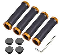 Aiqeer 2 Pares Puños Bicicleta Montaña, Puños Manillar Goma Antideslizante Ergonomicos, Puños Manillar Bici Doble Bloqueo, Empuñadura BMX, Puños MTB, para Mango con Diámetro 22 mm (Dorado)