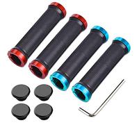 Aiqeer 2 Pares Puños Bicicleta Montaña, Puños Manillar Goma Antideslizante Ergonomicos, Puños Manillar Bici Doble Bloqueo, Empuñadura BMX, Puños MTB, para Mango con Diámetro 22 mm (Azul + Rojo)