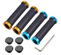Aiqeer 2 Pares Puños Bicicleta Montaña, Puños Manillar Goma Antideslizante Ergonomicos, Puños Manillar Bici Doble Bloqueo, Empuñadura BMX, Puños MTB, para Mango con Diámetro 22 mm (Dorado + Azul)