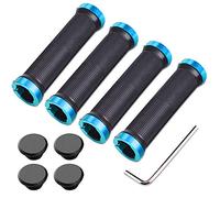 Aiqeer 2 Pares Puños Bicicleta Montaña, Puños Manillar Goma Antideslizante Ergonomicos, Puños Manillar Bici Doble Bloqueo, Empuñadura BMX, Puños MTB, para Mango con Diámetro 22 mm (Azul)