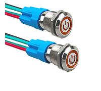 Aiqeer 2 Piezas 12 mm Interruptores de Botón Autoblocante, 12V / 24V 3A Interruptor de Botón LED Amarillo, Interruptor Pulsador Metálico Impermeable, con Enchufe Precableado