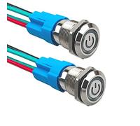 Aiqeer 2 Piezas 12 mm Interruptores de Botón Autoblocante, 12V / 24V 3A Interruptor de Botón LED Blanco, Interruptor Pulsador Metálico Impermeable, con Enchufe Precableado