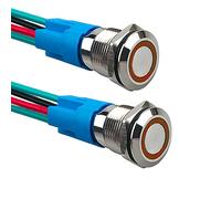 Aiqeer 2 Piezas 12 mm Interruptores de Botón Momentáneo, 12V / 24V 3A Interruptor de Botón LED Amarillo, Interruptor Pulsador Metálico Impermeable, con Enchufe Precableado