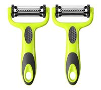 Aiqeer 2 Piezas 3 en 1 Pelador de Vegetales Frutas, Multifunción Pelador Rotativo, con 3 Cuchillas de Acero Inoxidable Giratorias: Serrado, Rectas y Julienne Cuchillas, Mango Antideslizante (Verde)