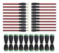 Aiqeer 20Par Kit, 10 Pares 12V/24V Macho Hembra DCConector y 2.1 X 5.5 mm DC Power Pigtail CableConector, para CCTV Seguridad Cámaras LED Strip