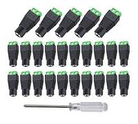 Aiqeer 25 Piezas 12V / 24V DC Conector Jack Hembra, 2.1 X 5.5 mm DC Alimentación Conector Jack, Conector Terminal de Tornillo DC, para Cámara CCTV (Verde)